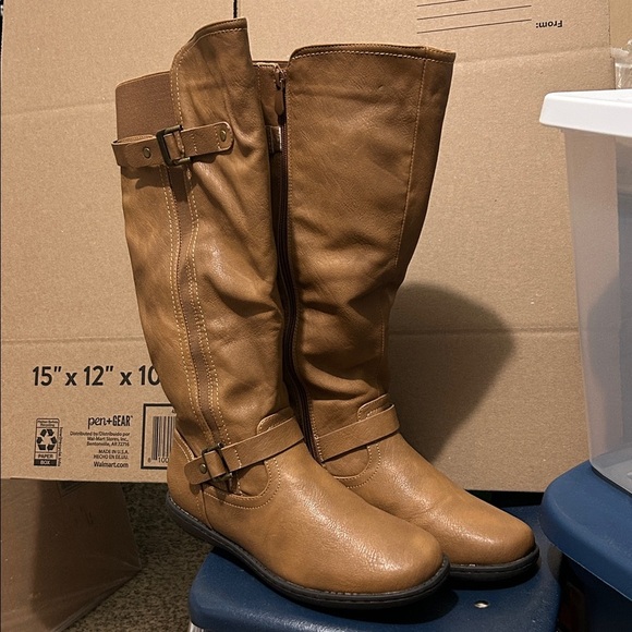 Dream Pairs Brown Leather Knee-High Boots - Picture 1 of 8